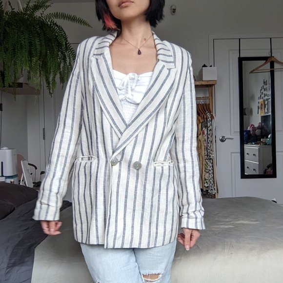 Mango Striped Blazer - Cream and Blue - Picture 3 of 6